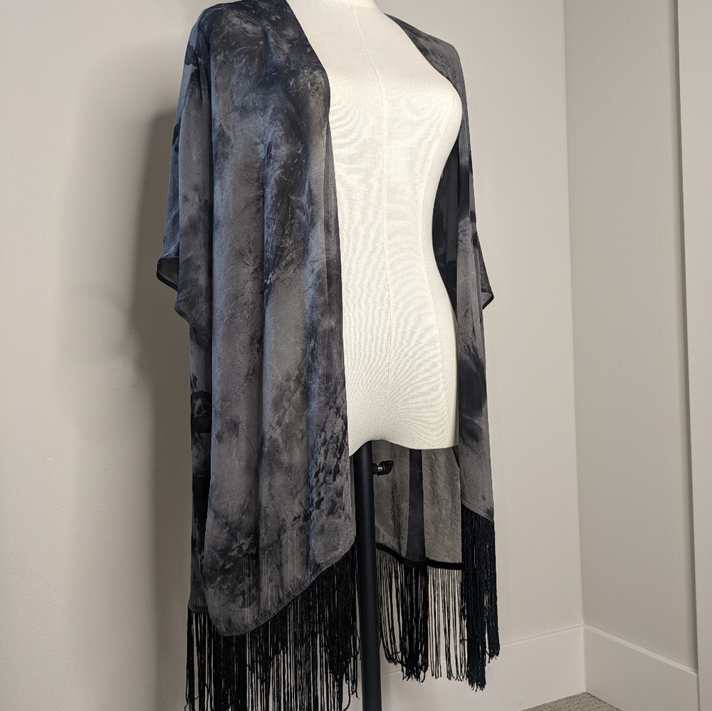 Tie dye Fringe swimsuit cover or shawl